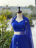 Meher Royal Blue Cotton Mirror Work Lehenga Choli Set