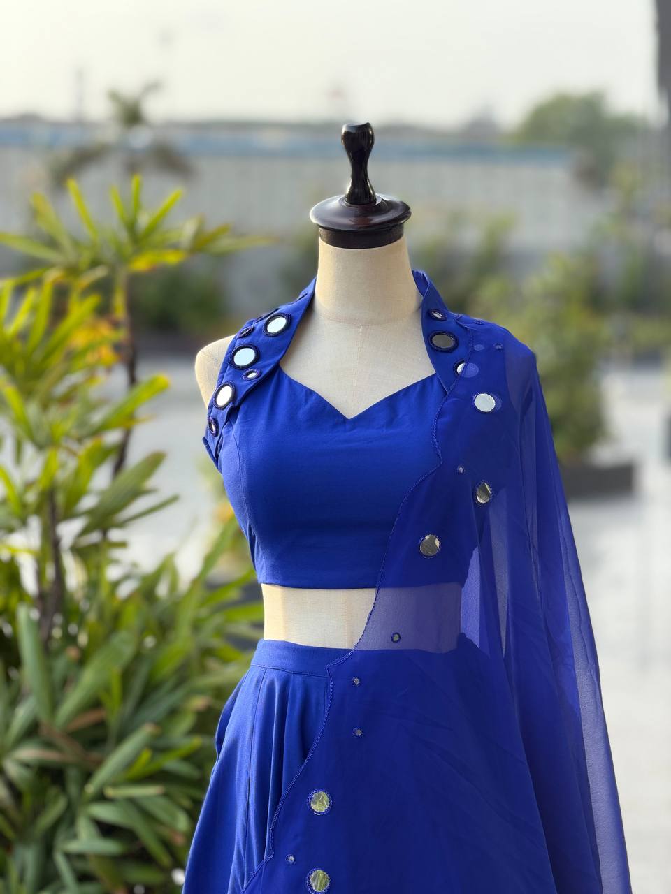 Meher Royal Blue Cotton Mirror Work Lehenga Choli Set