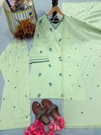 Yasmin Pastel Mint Green Floral Embroidered Kurta Set