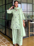 Yasmin Pastel Mint Green Floral Embroidered Kurta Set