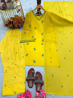 Yasmin Mustard Yellow Floral Embroidered Kurta Set
